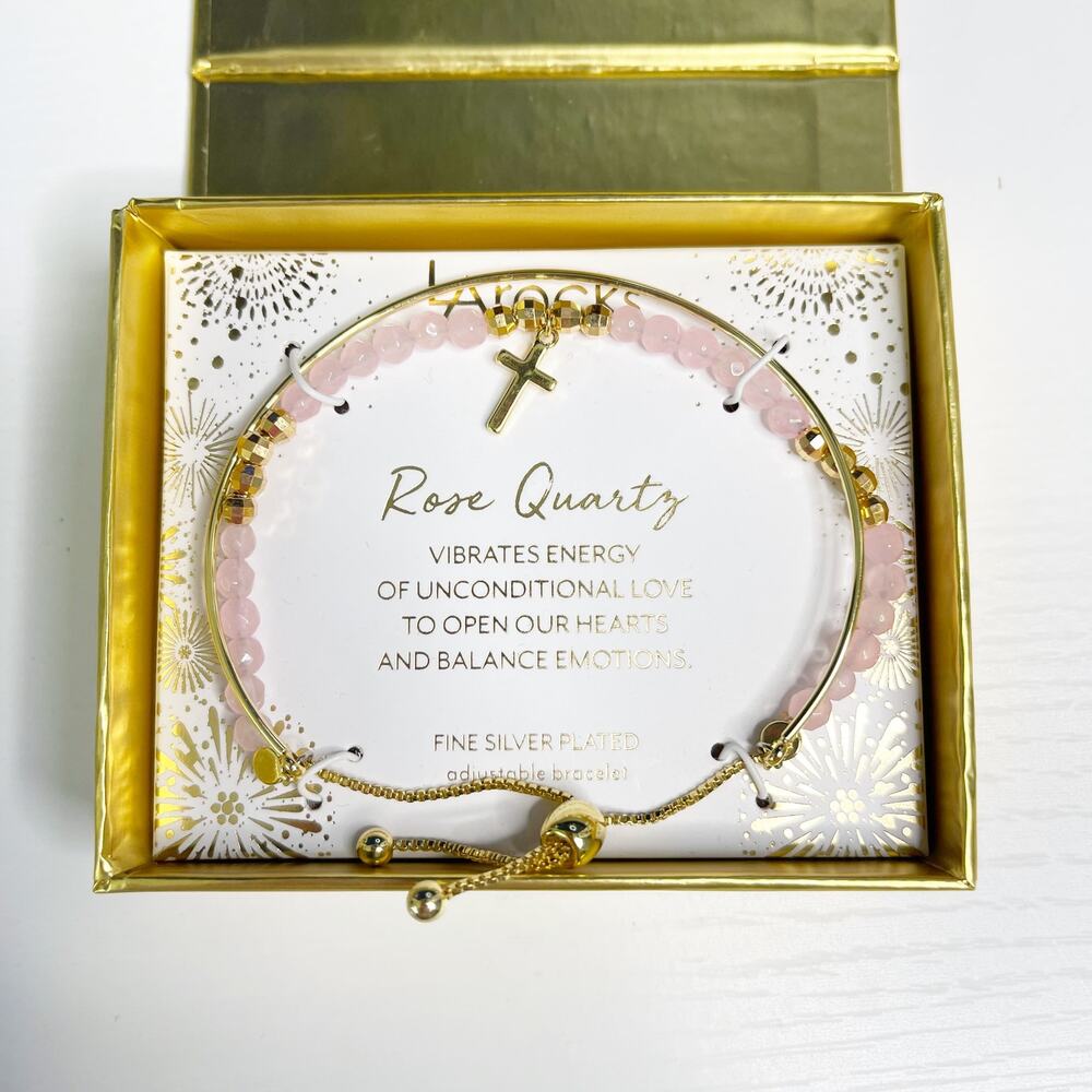 LA Rocks Rose Quartz Bracelet Adjustable NEW